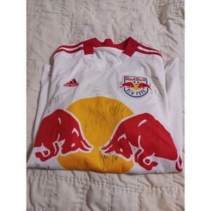SERIOUS RARE Adidas red bull new york jersey soccer SIGNED BY‎ PLAYERS XL
